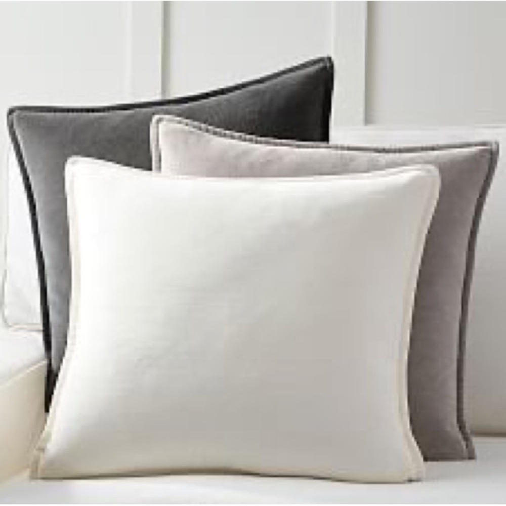 New Pottery Barn Washed Velvet Pillow Cover, Ivory, 20” #2
